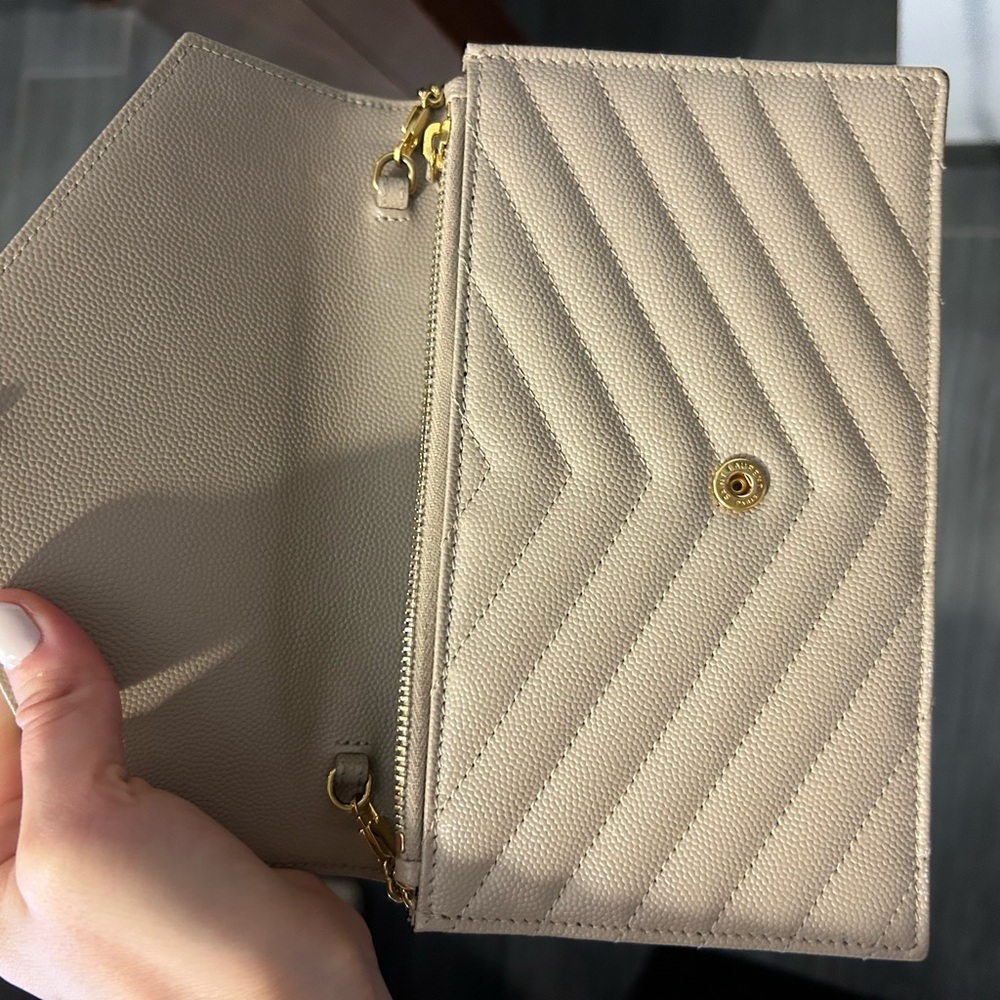 Saint Laurent Tan Chevron Quilted Clutch - Picture 6 of 12